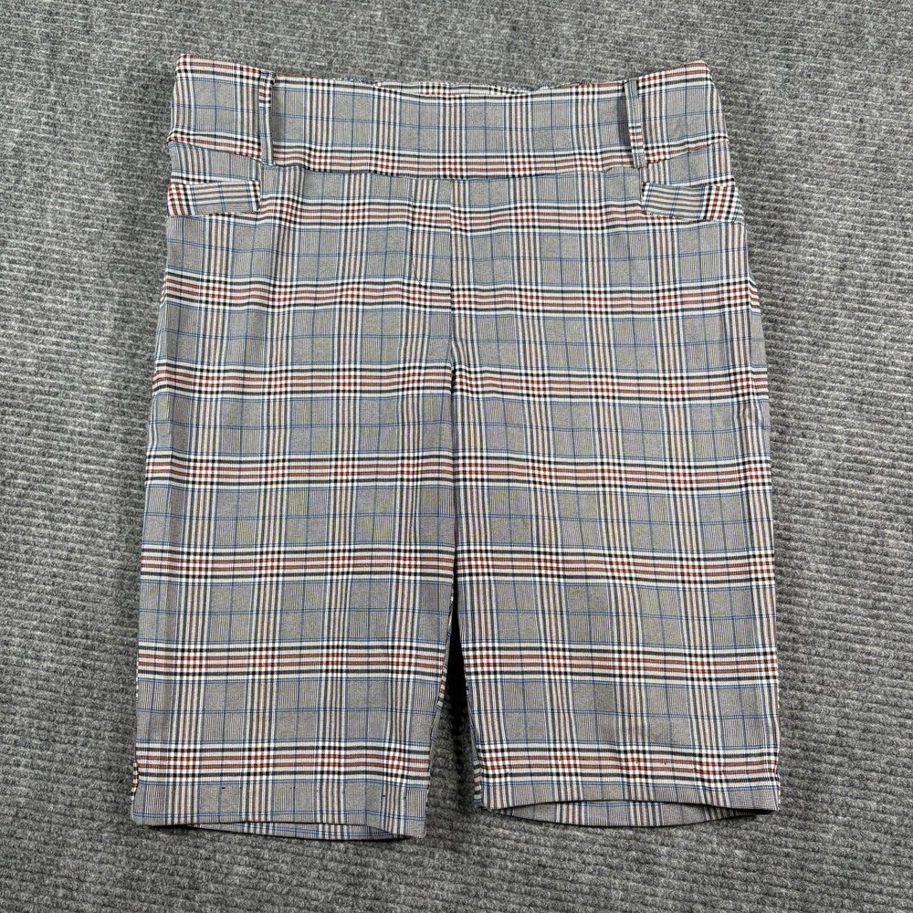 SOHO Apparel Bermuda Shorts Womens XL Gray Plaid Excellent Slim Fit Stretch